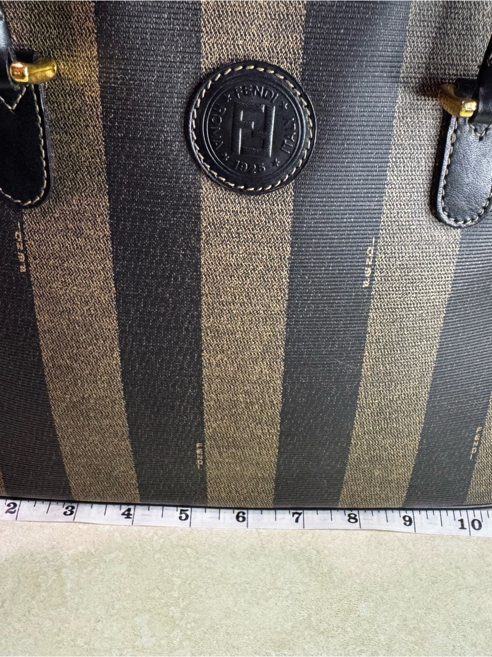 Authentic Vtg Fendi Pequin Brown Black Bold Striped Dome Satchel Pre-owned - Picture 7 of 12